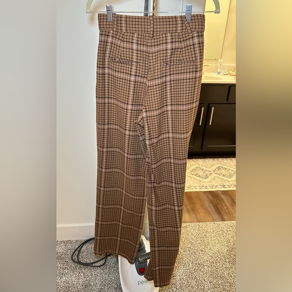 Aritzia Wilfred Effortless Pants Brown Checkered Plaid Trousers - Picture 3 of 11